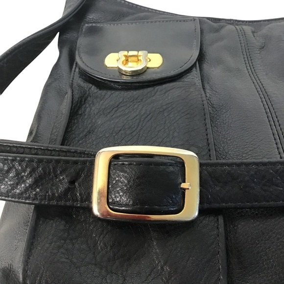 New York Black Leather Shoulder Bag With Sunglasses Compartment - Picture 5 of 9